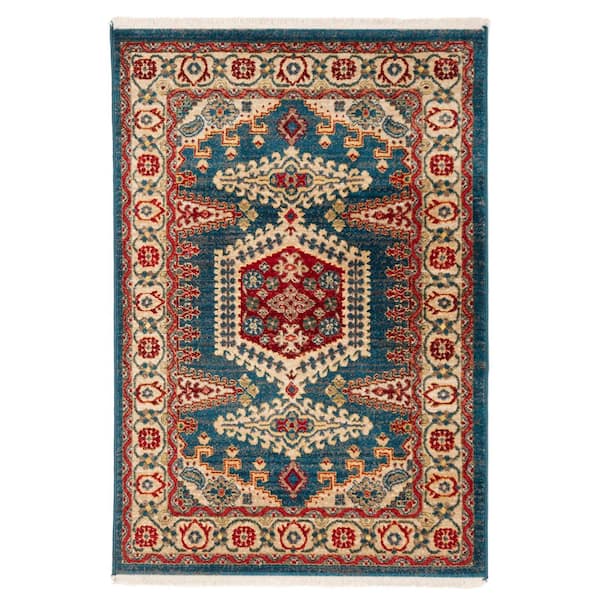 Kashan 3 ft. x 4 ft. Navy Blue/Ivory Border Area Rug