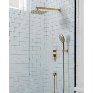 Pressure Balance 2-Spray Wall Mount 10 in. Fixed and Handheld Shower Head 2.5 GPM in Brushed Gold Valve Included