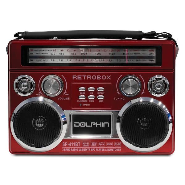 Dolphin Retrobox Red Portable Mini Bluetooth Speaker SP-411BT - RED - The  Home Depot