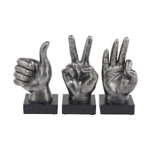 Dark Gray Polystone Hands Sculpture (Set of 3)