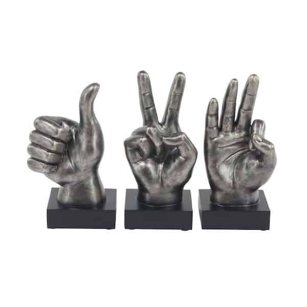 Novogratz Dark Gray Polystone Hands Sculpture (Set of 3)