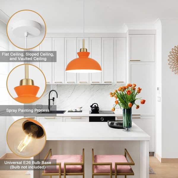 ZJVAIVE 11.02 in. 1-Light Dimmable Orange Metal Single Dome