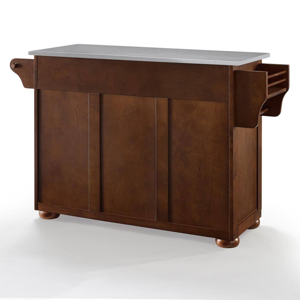 Eleanor Mahogany Kitchen Island with Stainless Steel Top and Storage