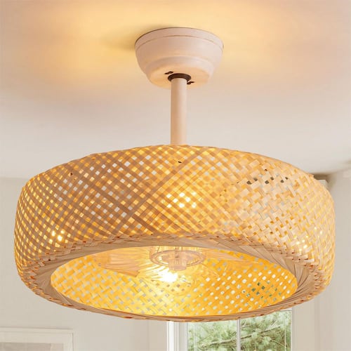 20 in. Indoor White Boho Caged Ceiling Fan with Lights and Remote Control, Low Profile Ceiling fan WDETR Ceiling Fans With Lights