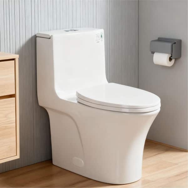 1-Piece 1.1/1.6 GPF Dual Flush Elongated Toilet in White Seat Included