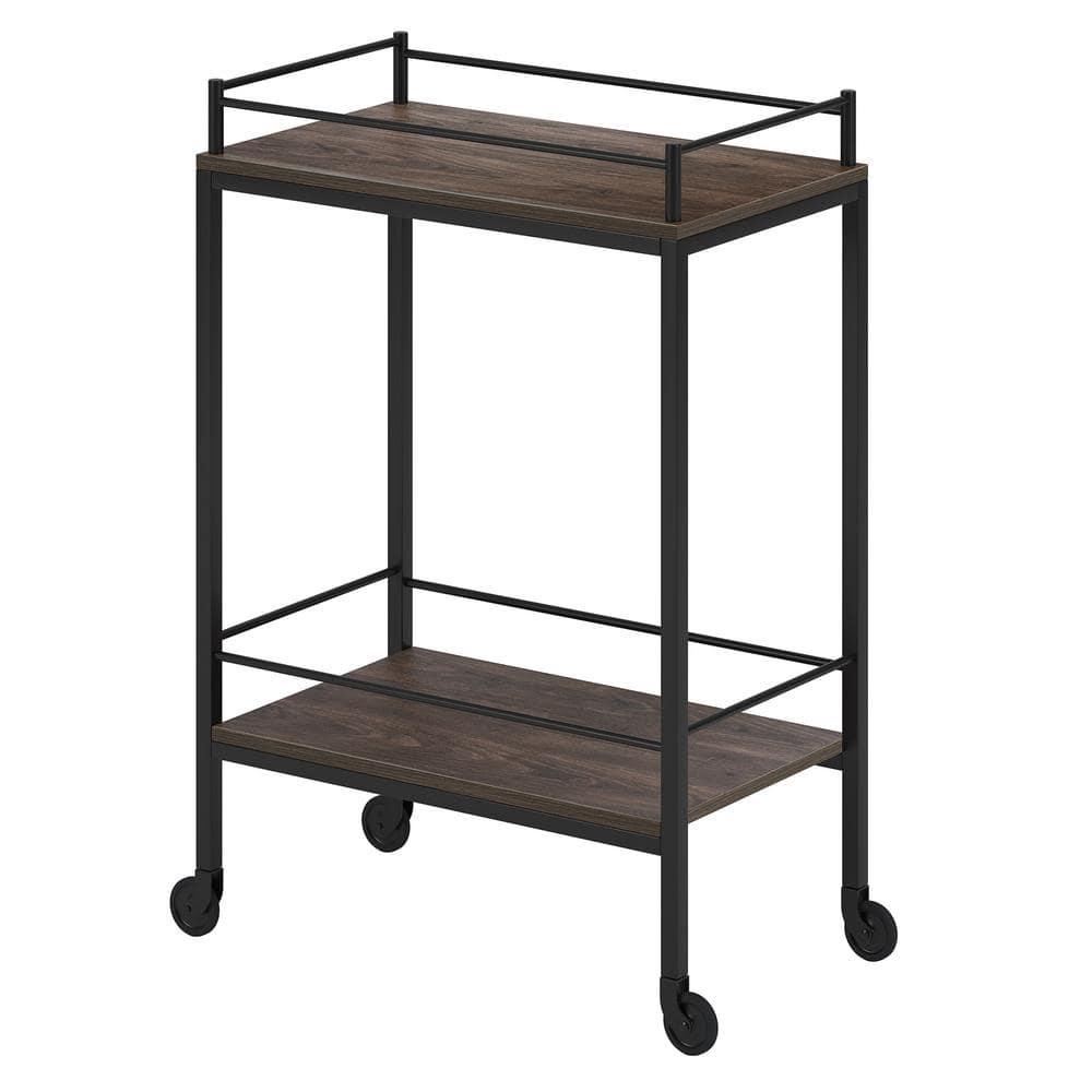 Alder Brown 23" Wood and Metal Bar Cart with Storage