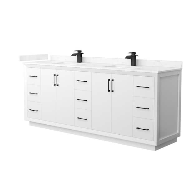 Wyndham Collection Strada 84 in. W x 22 in. D x 35 in. H Double Bath Vanity in White with Carrara Cultured Marble Top