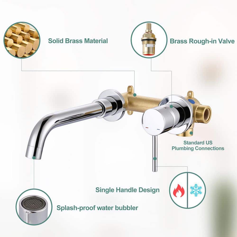 Chrome Wall Mount Single Handle Bathroom Faucet with Swivel Spout