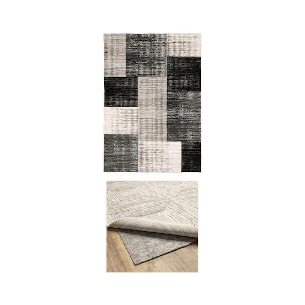Paramount Gray 7 ft. x 10 ft. Geometric Area Rug and Gray 7 ft. x 9 ft. Dual Surface Non-Slip Rug Pad Combo