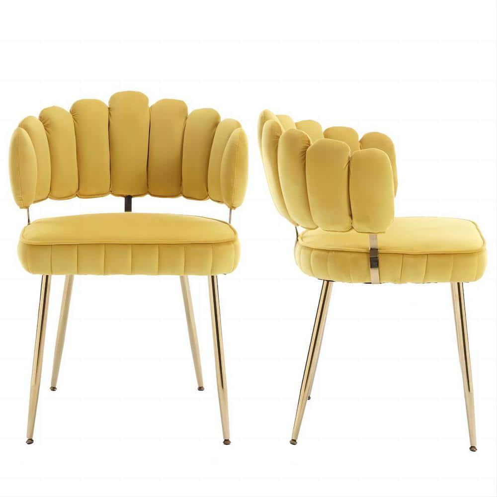 Homefun Modern Musterd Yellow Velvet Woven Accent Dining Chairs With 