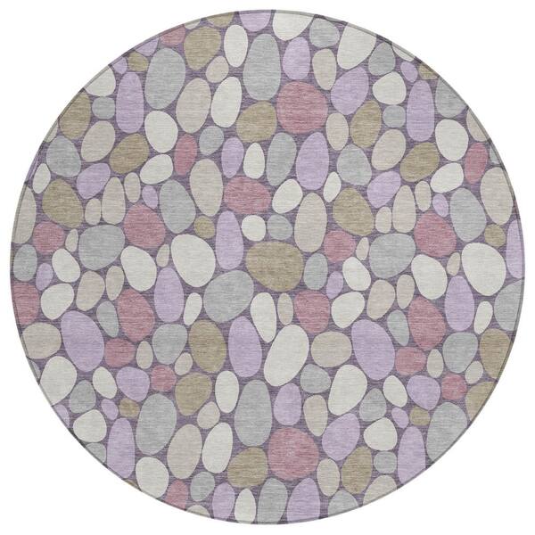 Chantille Machine Washable Indoor/Outdoor Abstract ACN2817 Plum 8 ft. x 8 ft. Round Rug