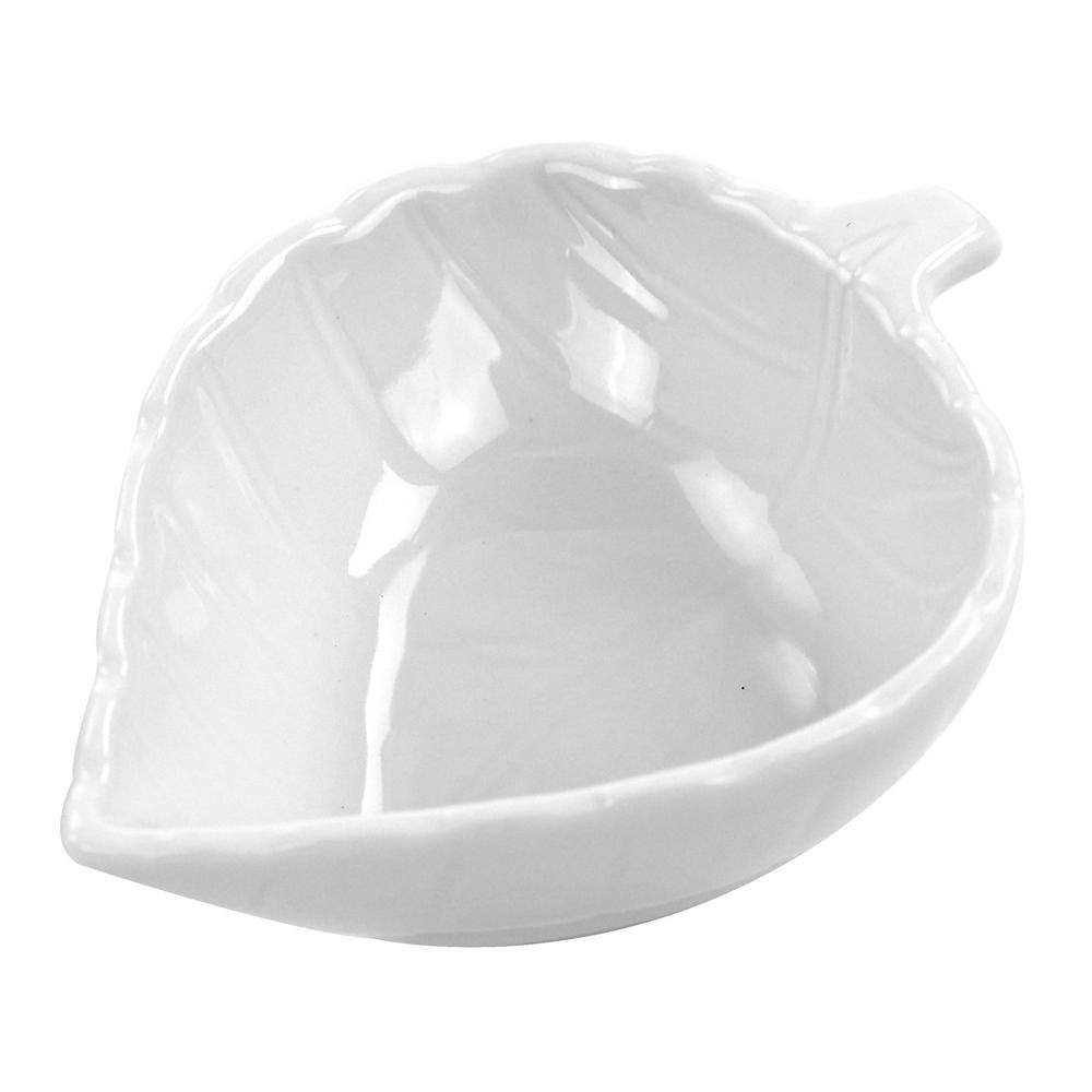 White Ceramic Leaf-Shaped Tidbit Dish Set, 4-Piece