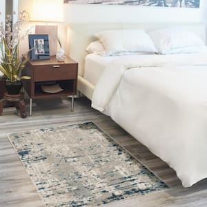 Concerto Ivory Grey Blue 3 ft. x 5 ft. Distressed Contemporary Area Rug