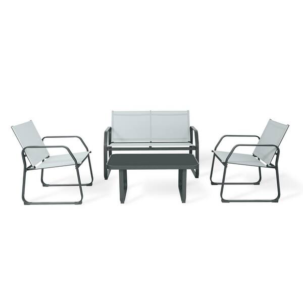 DIRECT WICKER Belle 4-Pieces Metal Patio Furniture Textilene Outdoor Bistro Set Modern Conversation Seating Group