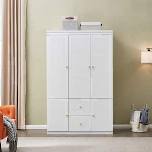 White Wooden 74 in. H x 47.5 in.W x 20.5 in.D Bedroom Armoire Closet with-Doors and-Drawers