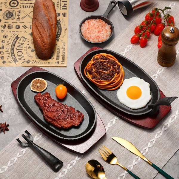 JFVKAF 12-Piece Oval Cast Iron Fajita Skillet Pan Set with Wooden