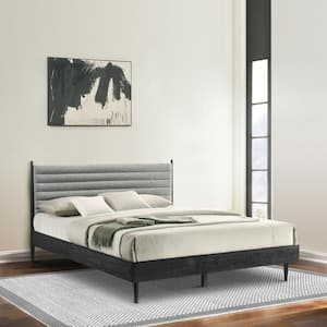 Artemio Black Wood Frame King Platform Bed with Upholstered Headboard