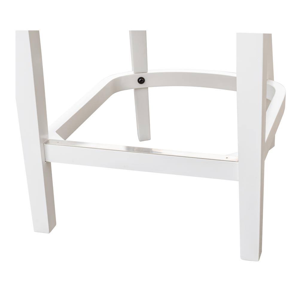 Alabaster White Wood and Faux Leather Swivel Bar Stool