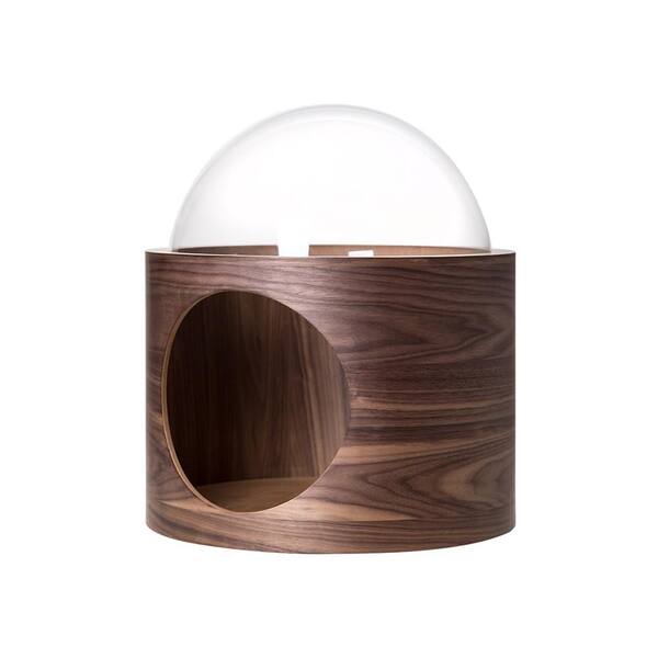 AndMakers MYZOO Small Spaceship Gamma Wall Mounted Walnut Cat Bed Open on the Right