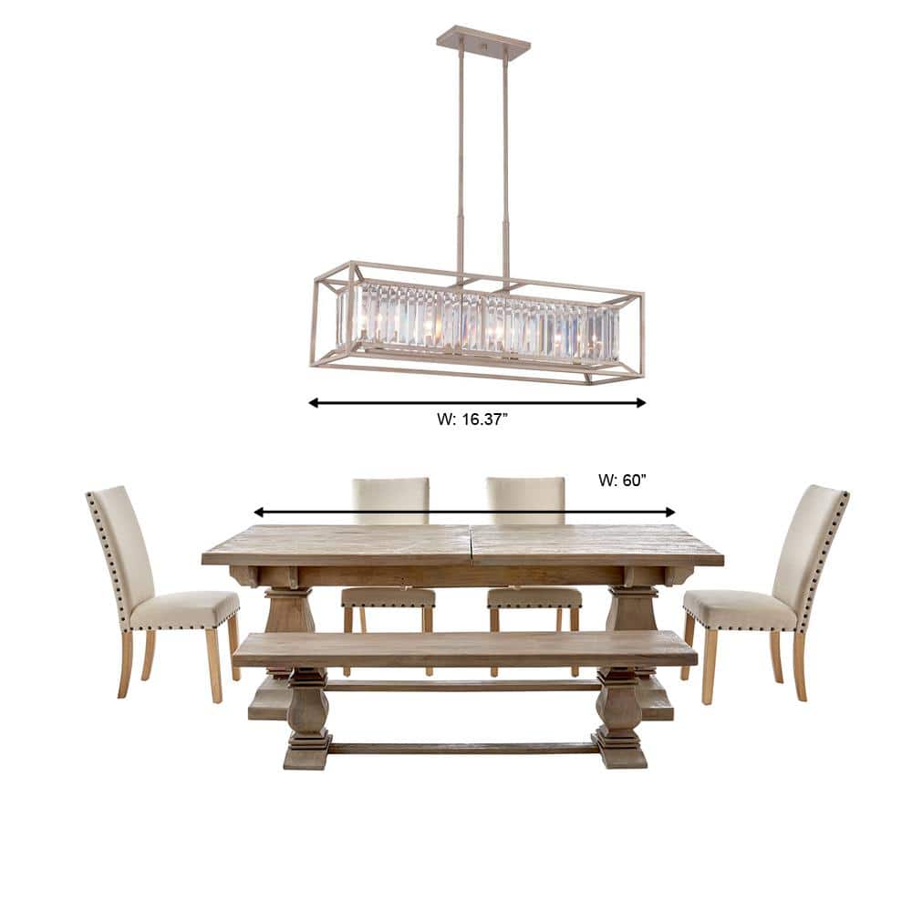 Aged Platinum Crystal 4-Light Linear Chandelier
