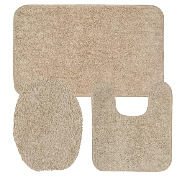 Mohawk Home Cascade Nylon Sand Bath Set 20 in. x 20 in. Contour Universal Lid Cover 20 in. x 30 in. Bath Mat (3-Piece)
