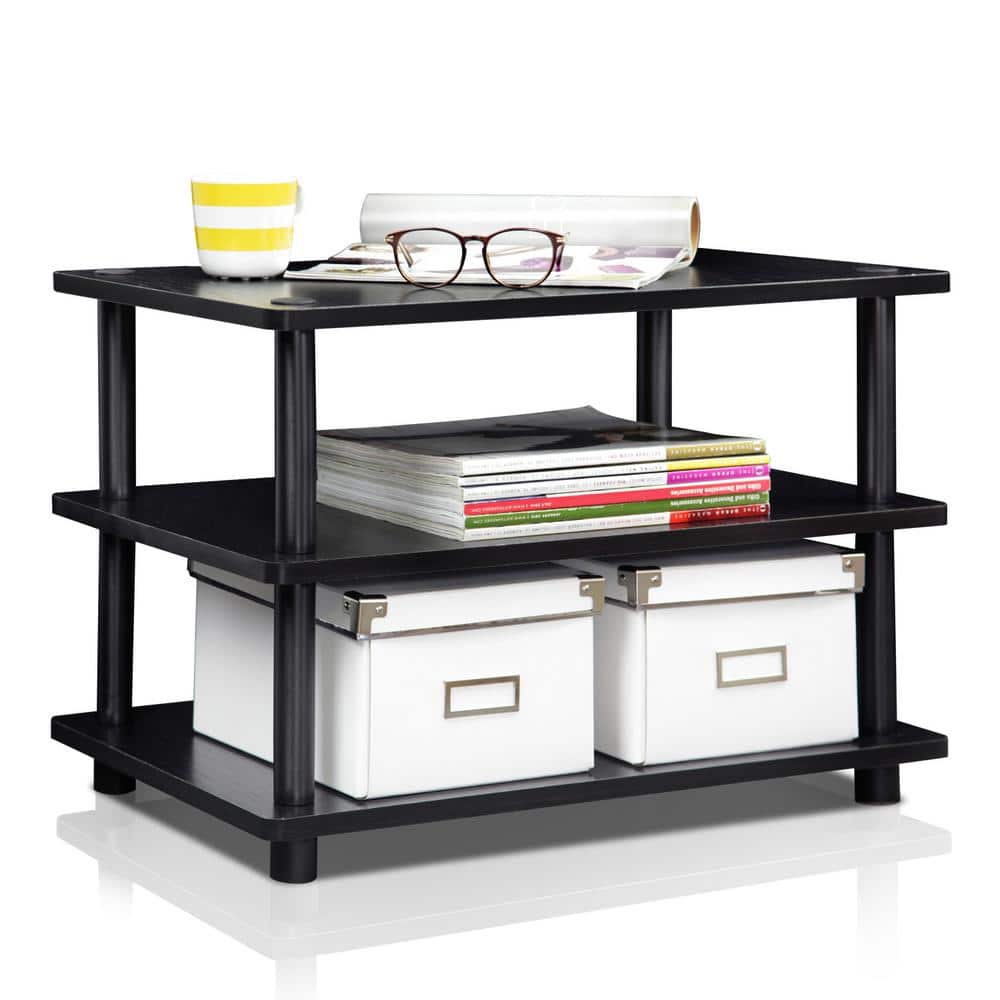 Easy Assembly 3-Tier Corner TV Stand in Black Wood