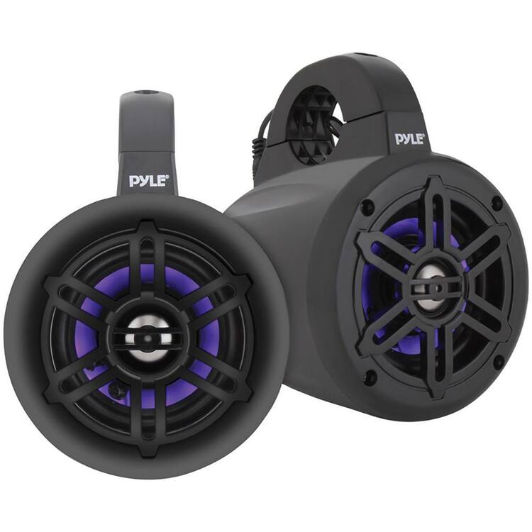 Pyle PLMRLEWB47BB Waterproof 4 Inch 300 Watt Bluetooth Speakers w/ LED (2 Pack)