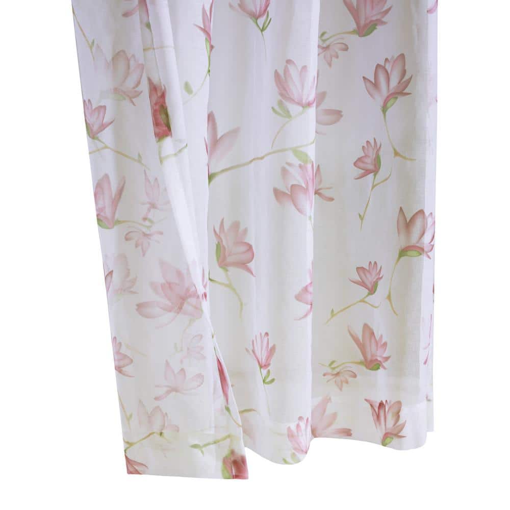 Magnolia White and Pink Sheer Linen-Like Grommet Curtain Panel