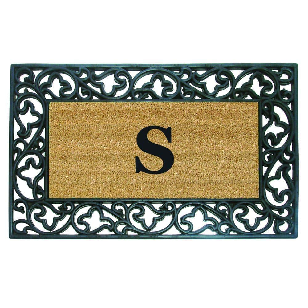 Heavy Duty Brown 22 in. x 36 in. Rubber Coir Acanthus Monogrammed S Indoor Outdoor Door Mat price history on PriceWatchPro