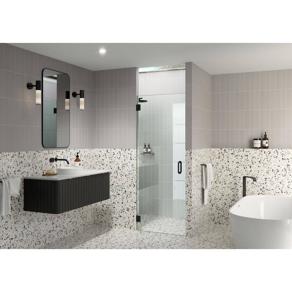 Matte Black Frameless Glass Hinged Shower Door, 78" x 28.53"