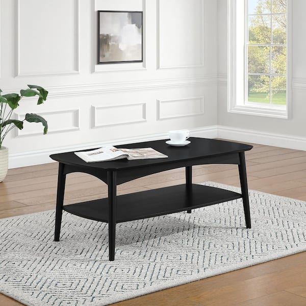 Copenhagen 42 in. Black Large Rectangle Wood Coffee Table with Shelf