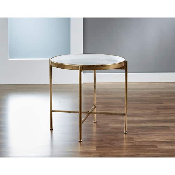 FirsTime 20 in. Large Gild Pop Up White Tray Table