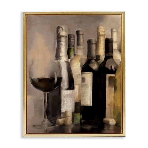 Stupell Industries Wine Glass with Bottles by Carol Robinson Gold Floater Frame Food Graphic Art Print 31 in. x 25 in.