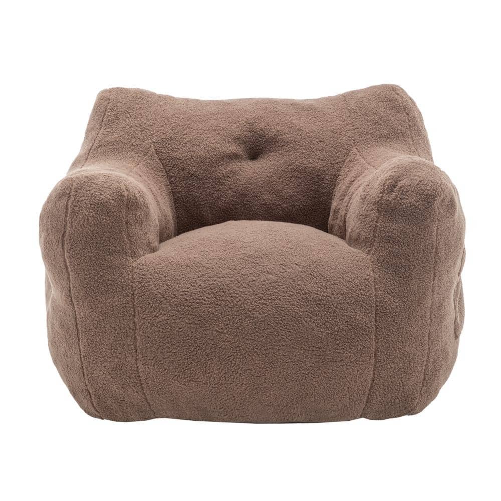 Coffee Teddy Bean Bag Chair with Armrests for Living Room, High-Density Foam Lazy Sofa for Adults, 37"D x 35"W x 31.1"H