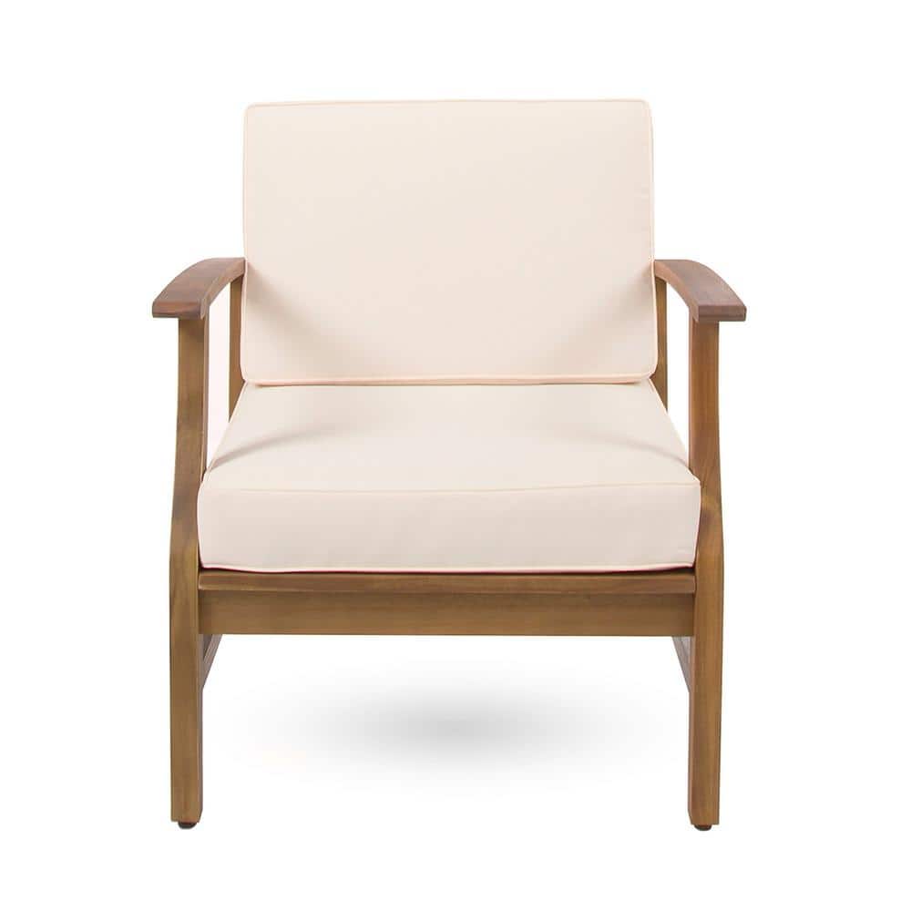 Acacia Wood Outdoor Patio Lounge Club Chair for Patio Garden with Beige Cus