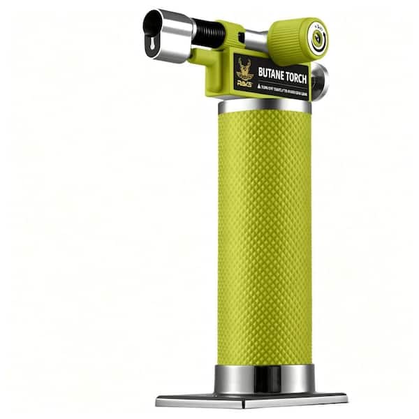 Metal, Green Butane Torch Lighter with Dual Flame, Adjustable Flame, Refillable, For Baking (Butane Not Included)