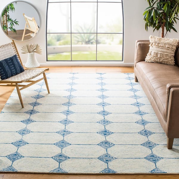 Abstract Ivory/Blue 9 ft. x 12 ft. Tribal Geometric Diamonds Area Rug