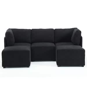 Modular Sectional Couch 91 in. Large 5-Piece Black L Shaped Living Room Set with Lounge Chaise