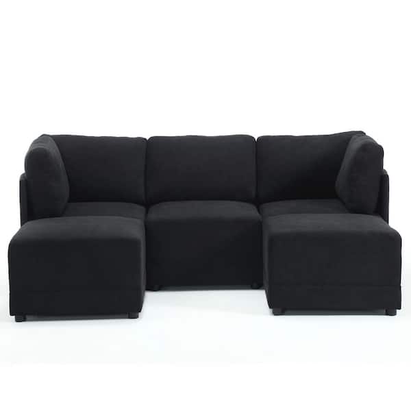 Morden Fort Modular Sectional Couch 91 in. Large 5-Piece Black L Shaped Living Room Set with Lounge Chaise
