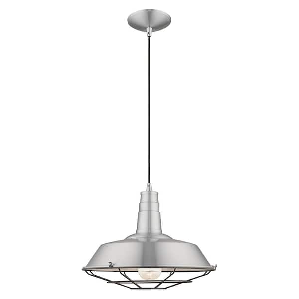Braxton 60-Watt 1 Light Silver Finish Pendant Light with Aluminum Shade, No Bulbs Included