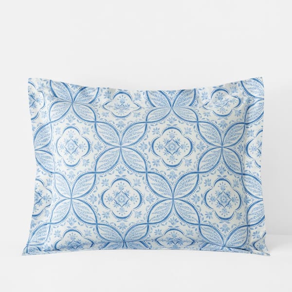 The Company Store Legends Hotel Malta Tiles Blue/White Floral Egyptian Cotton King Sham