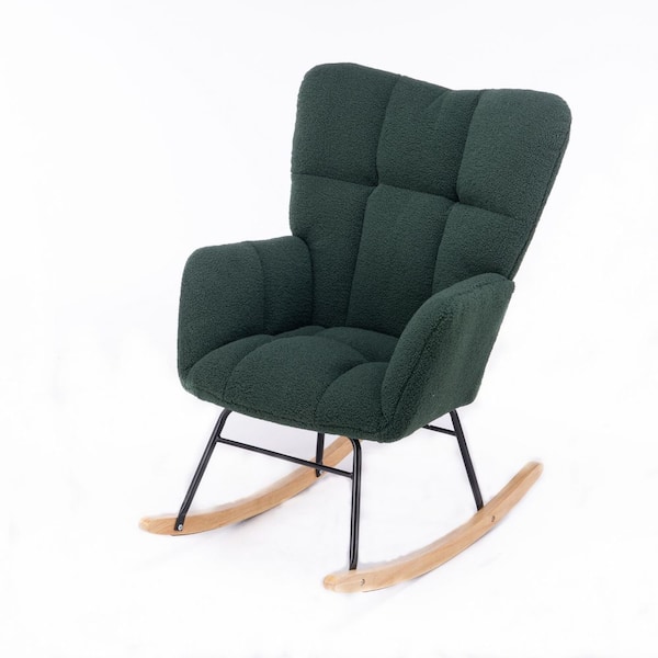 URTR Modern Green Teddy Faux Fur Tufted Upholstered Rocker Rocking Armchair Leisure Chair for Living Room Bedroom