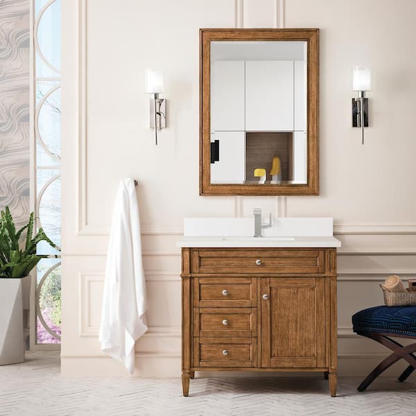 Brittany 36.0 in. W x 23.5 in. D x 34.0 in. H Single Bathroom Vanity in Saddle Brown with White Zeus Quartz Top