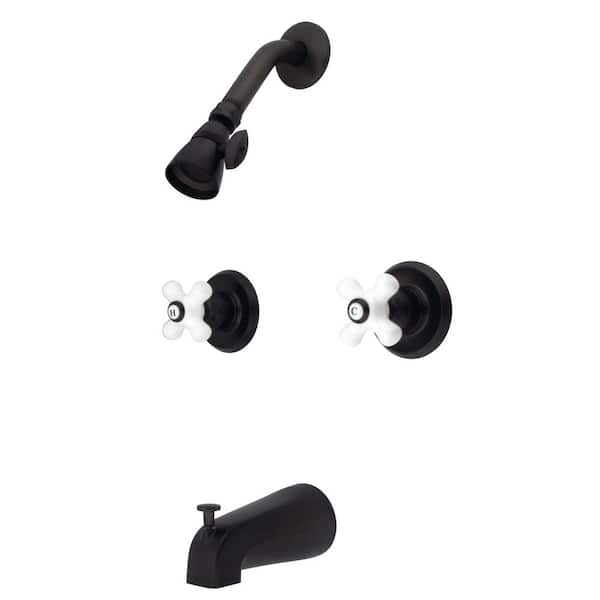 Kingston Brass Magellan 2-Handle 1-Spray Tub and Shower Faucet with Porcelain Handle 1-Sprays in Oil Rubbed Bronze (Valve Included)