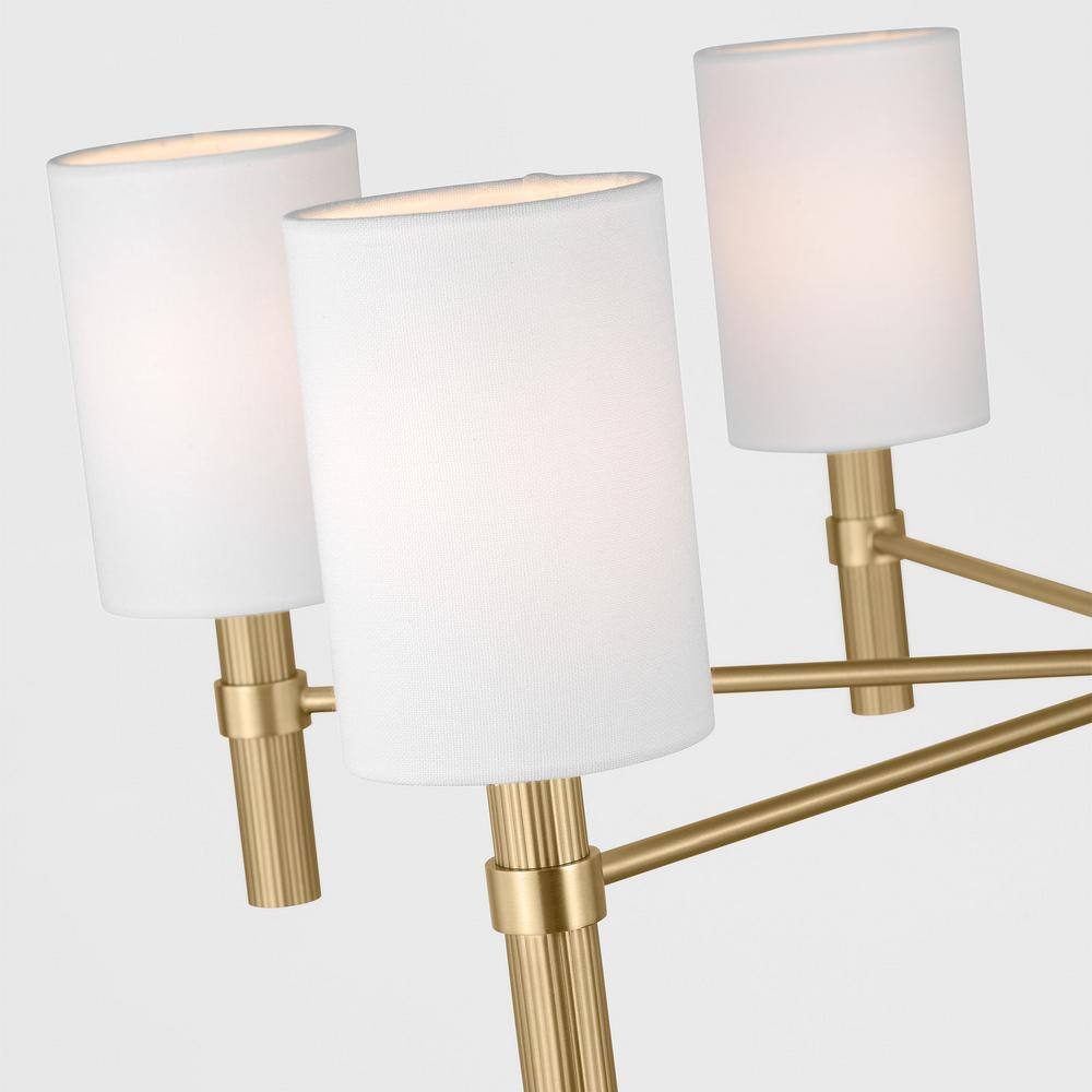 Satin Brass 6-Light Chandelier with White Linen Shades
