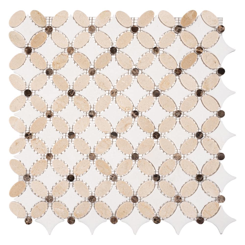 Martha Natural Stone Marble Look, 2x2 in. Country Mosaic Wall & Floor Tile 