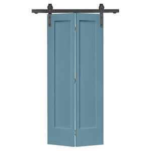 36 in. x 80 in. 1 Panel Shaker Dignity Blue Painted MDF Composite Bi-Fold Barn Door with Sliding Hardware Kit
