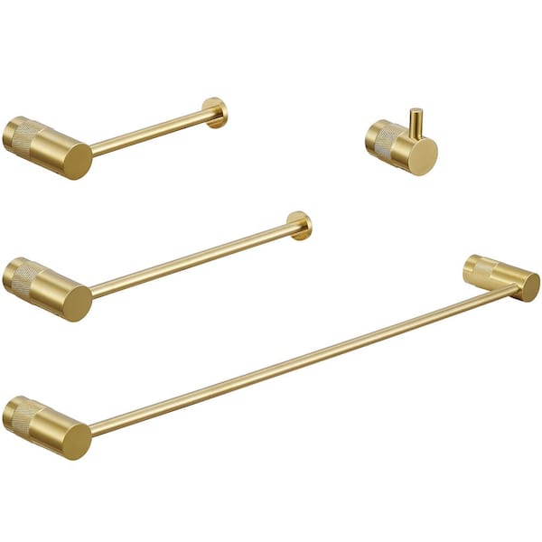 BWE 4-Piece Bath Hardware Set with Towel Bar Towel Hook and Toilet Paper Holder in Brushed Gold