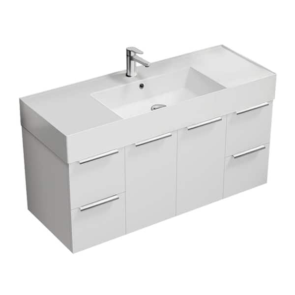 Derin 47.6 in. Modern Freestanding Bath vanity in Glossy White with White Ceramic Top