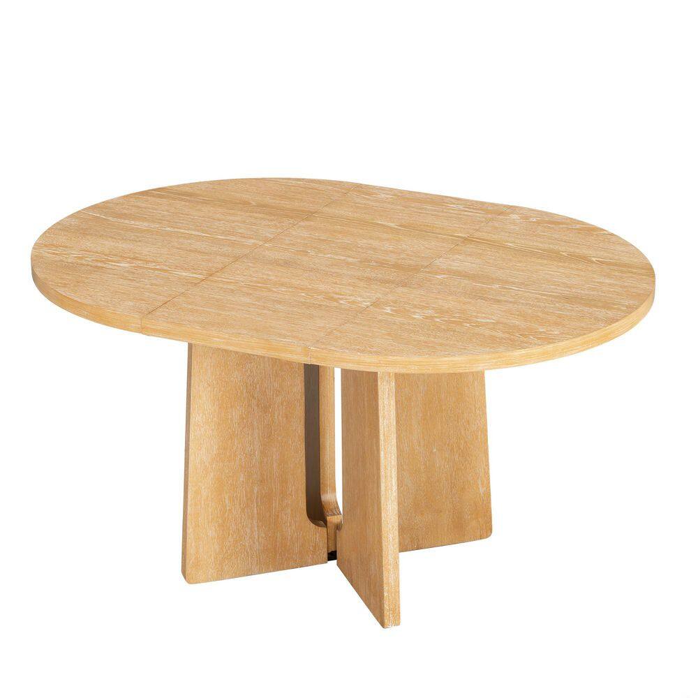 Blodwen Natural Solid Wood 57.3 in. Pedestal Base Extendable Dining Table with Removable Leaf Seats 6